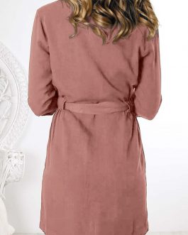 Robe chemise Rose avec ceinture