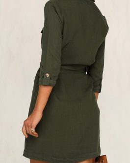 Robe chemise verte avec ceinture