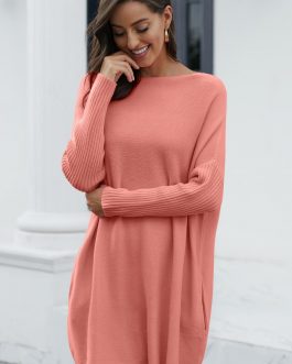 Robe Pull Rose Oversize à manches longue