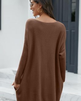 Robe Pull Maron Oversize à manches longues