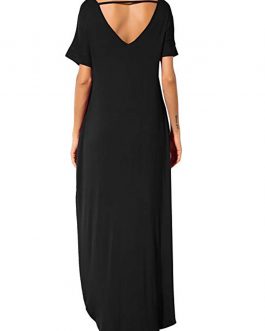 Robe Maxi Dentelle noire poche avant fendue