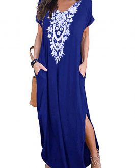 Robe Maxi Dentelle bleue poche avant fendue