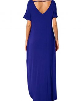 Robe Maxi Dentelle bleue poche avant fendue