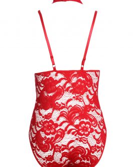 teddy lingerie Rouge pure dentelle avec tour de cou