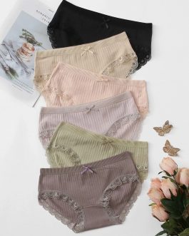 Lot de 6 pièces de culottes côtelées à ourlet en dentelle