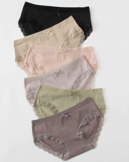 Lot de 6 pièces de culottes côtelées à ourlet en dentelle