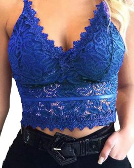 Brassière Bleue en dentelle décolleté en V