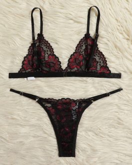 Ensemble de lingerie en dentelle noir&rouge