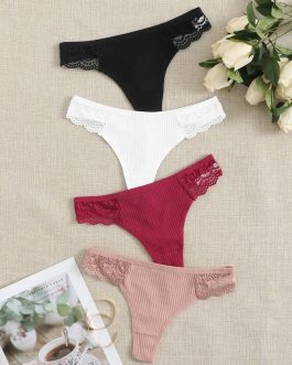 Lot de 4 culottes côtelées avec dentelle