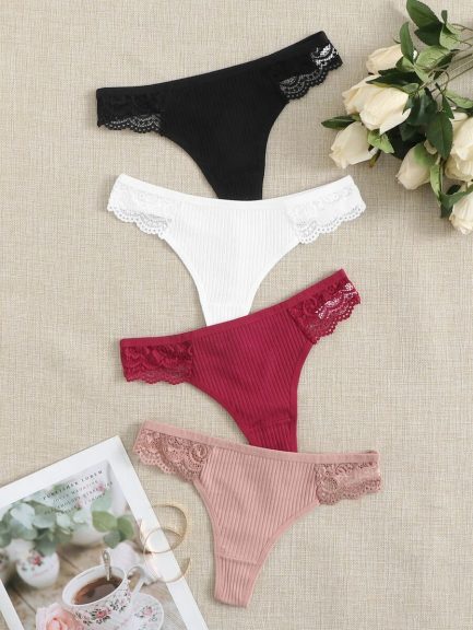 Lot de 4 culottes côtelées avec dentelle