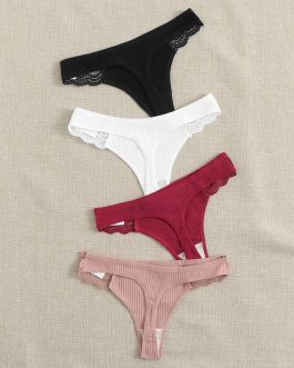 Lot de 4 culottes côtelées avec dentelle