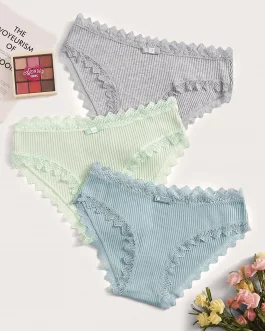 lot de 3 culottes côtelées à ourlet en dentelle